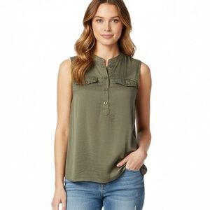 Vince Camuto Olive Green Sleeveless Blouse Size Small